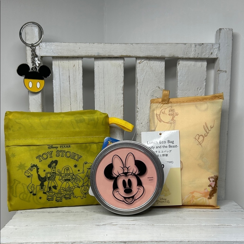 Disney Toy Story & Belle Bag Set w/ Mickey keychain & Minnie Storage Container